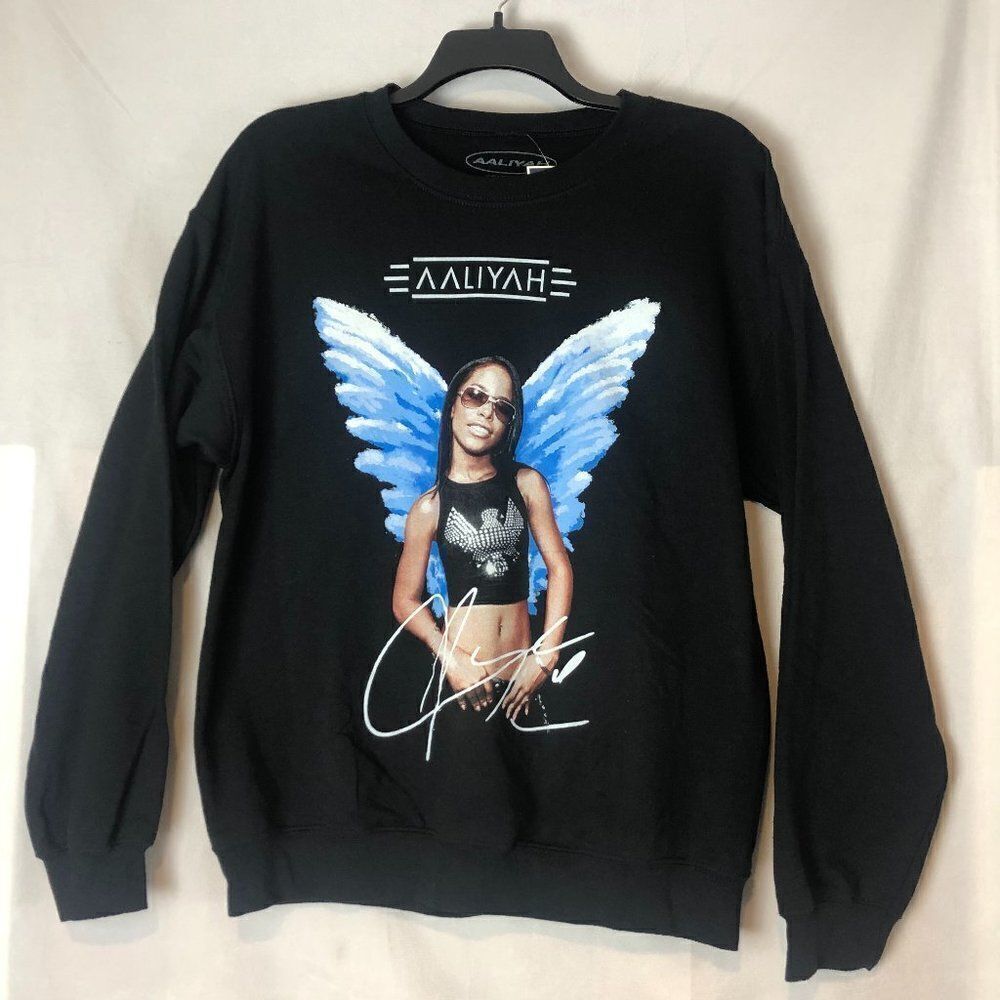 Goodie Two Sleeves Aaliyah Angel Wings Sweatshirt Size L Black NWT. SB